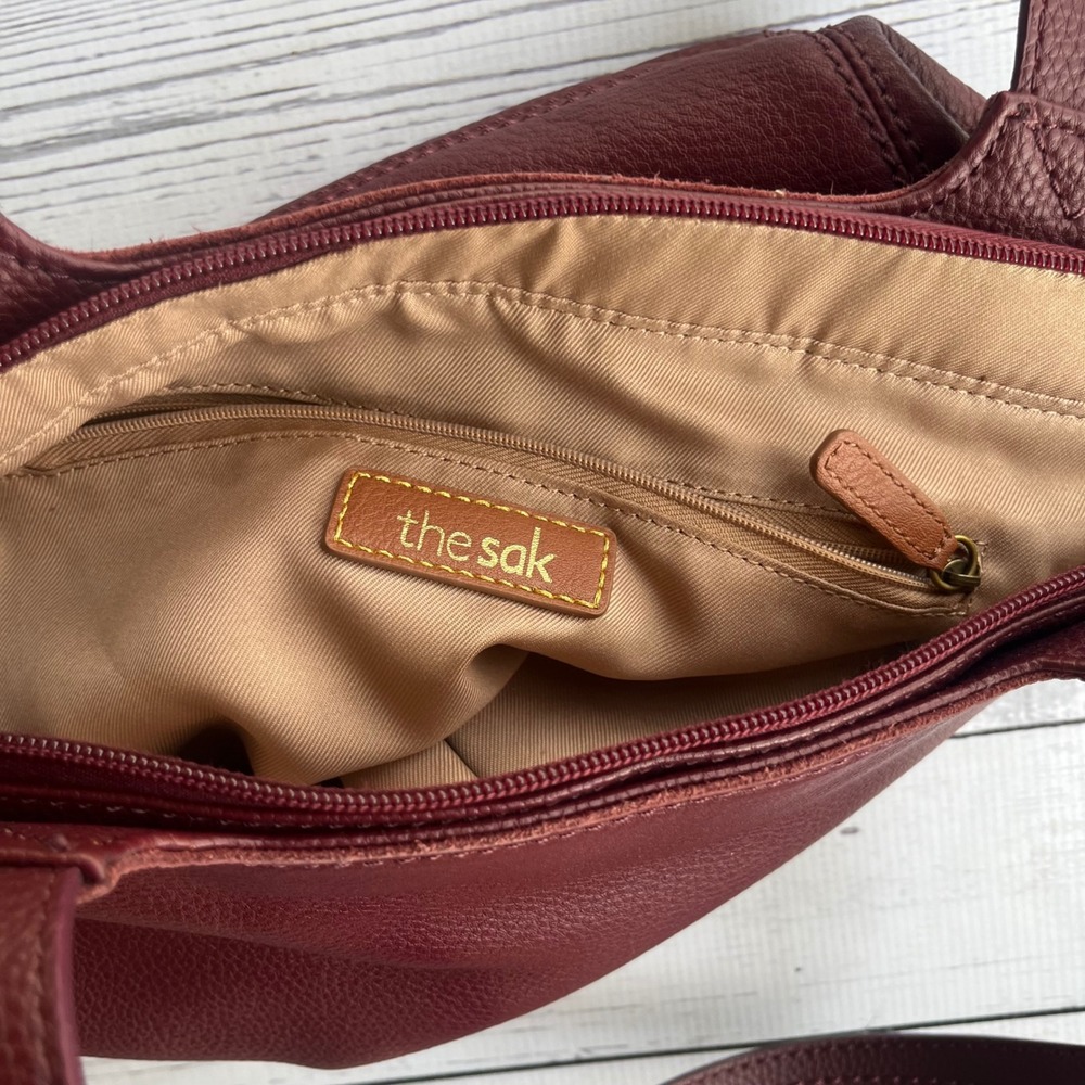 The Sak De Young Mahogany Burgundy Pebbled Leather Tote Shoulder Bag Chic Boho - Picture 5 of 11